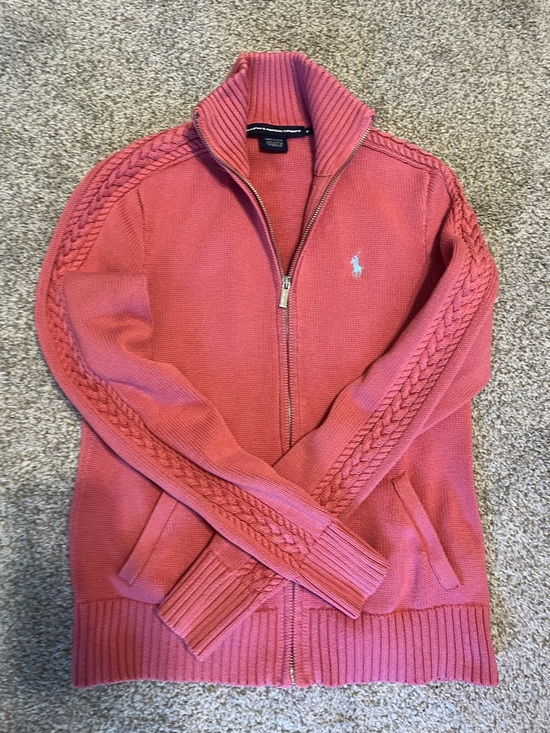 Ralph Lauren Sweaters - Ralph Lauren Sport Coral/Pink/Salmon Full Zip-Up Knit Cardigan Sweater Sz M